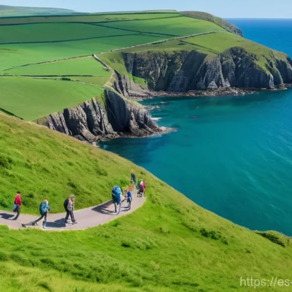 맨섬 친환경 정책 - **Prompt:** A vibrant, panoramic shot of the Isle of Man's lush green rolling hills meeting the dram...