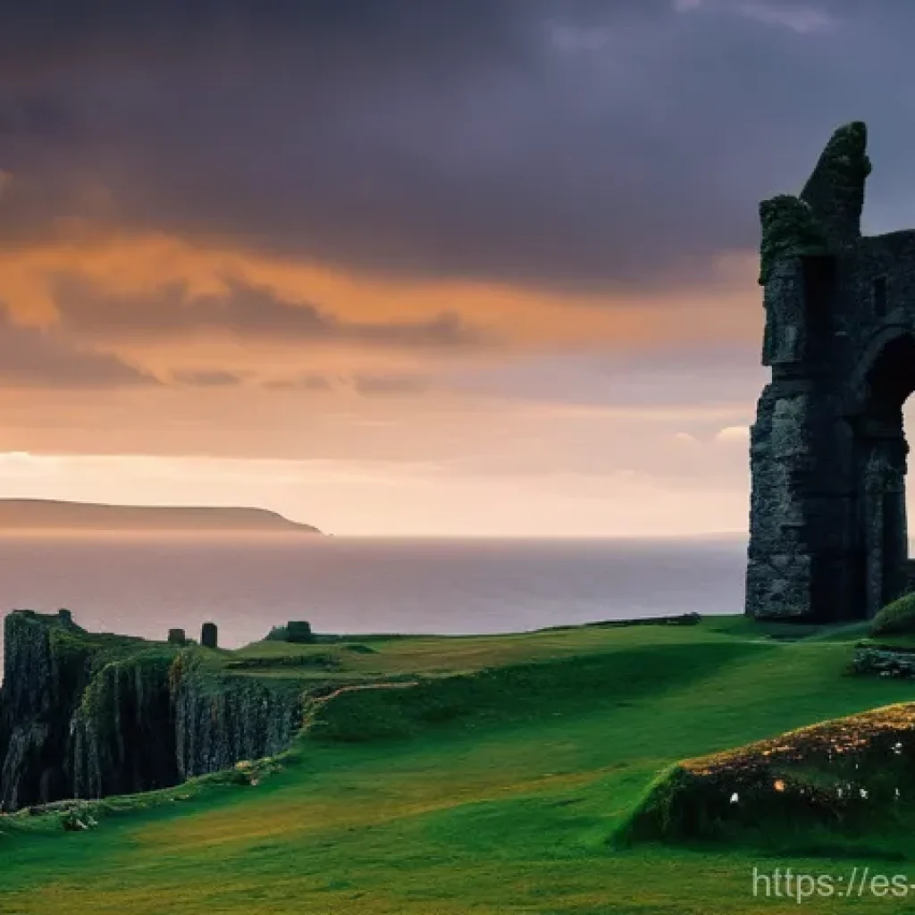 맨섬 관광 정책 업데이트 - **Prompt: "A majestic, weathered Peel Castle on the Isle of Man, dramatically positioned atop a rugg...