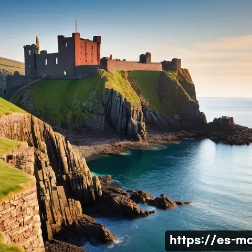 맨섬 관광 명소 - **Prompt:** A picturesque view of Peel Castle on the Isle of Man, majestically standing on a rugged ...