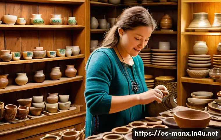 맨섬에서 쇼핑하기 - **A charming artisan shop on the Isle of Man.** The interior is cozy and well-lit with natural light...