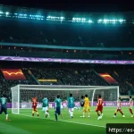 맨섬 바이킹 경기 - A dynamic soccer match scene featuring the Manseom Viking team executing an innovative defensive str...